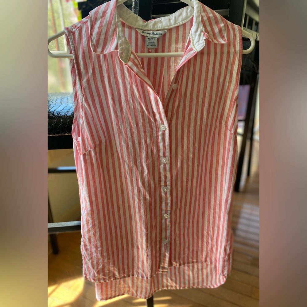 EUC Tommy Bahama Coastalina Ocean Surf Stripe
Sleeveless Linen Top